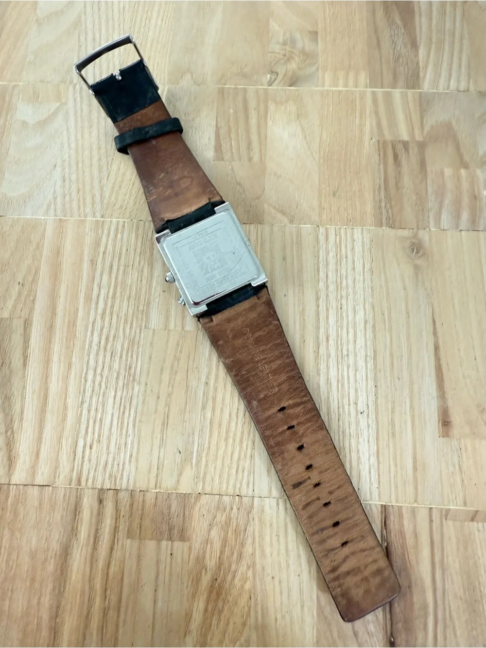 Anne Klein New York ladies black rectangular leather watch NEW BATTERY
